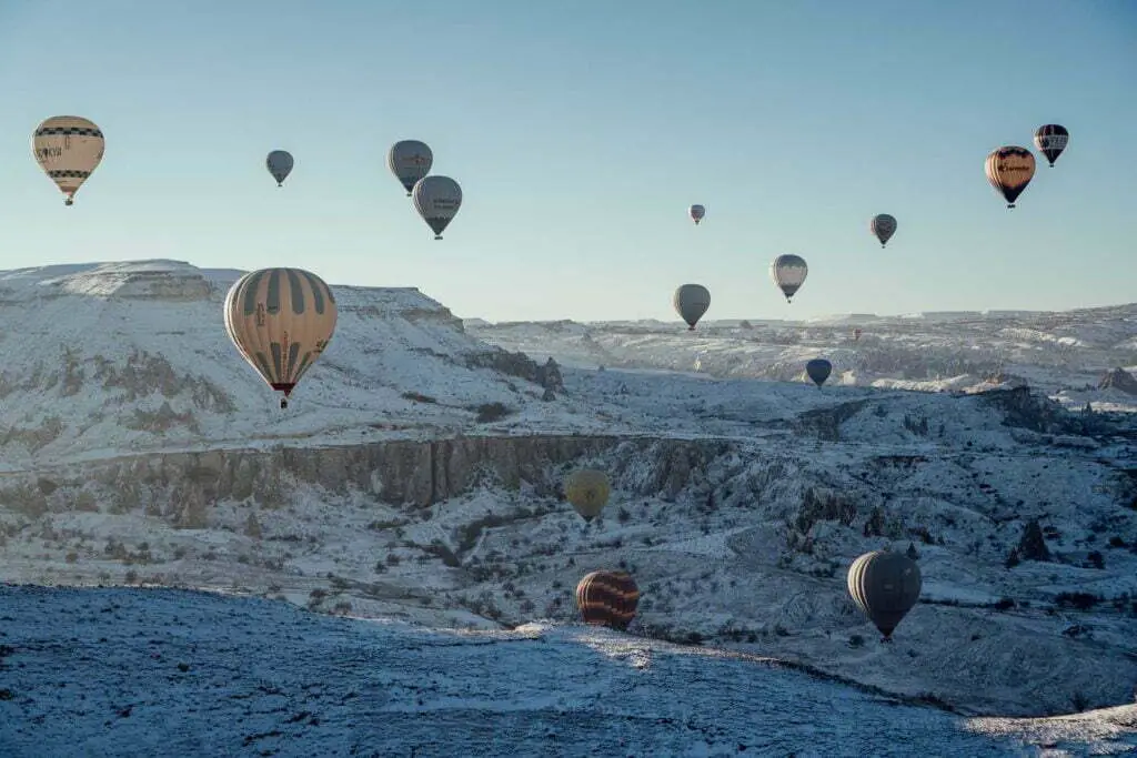 Winter in Turkey - Hot air balloon in Cappadocia in Winter