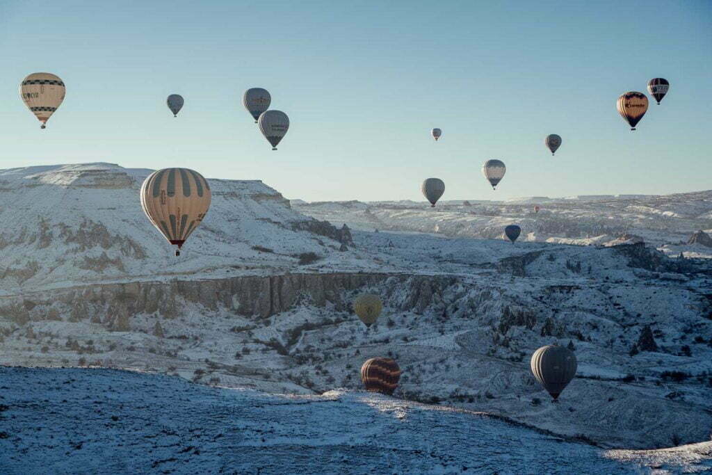 Winter in Turkey - Hot air balloon in Cappadocia in Winter